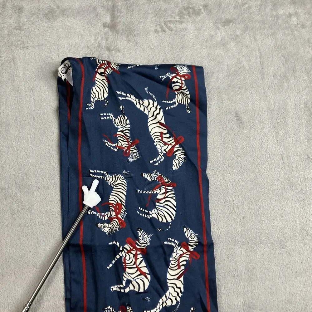 J Crew Silk Skinny Scarf Womens One Size Navy Red Zebra Bow Twilly BS227